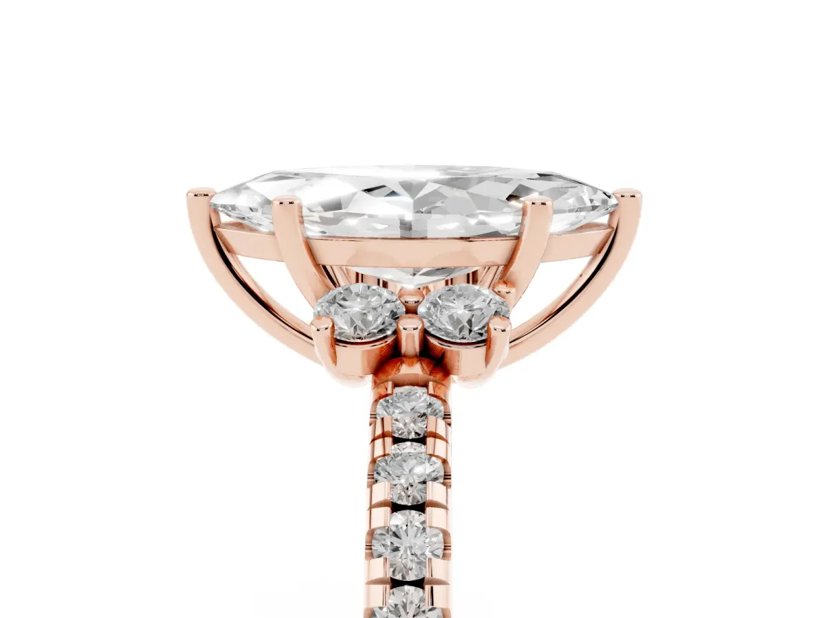 Marquise Cut Diamond Three-Stone Pave Band with Four-Prong Setting Rose gold