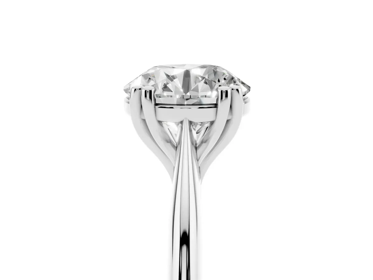Round Cut Solitaire Diamond Ring with Six-Prong Setting and Classic Band Silver