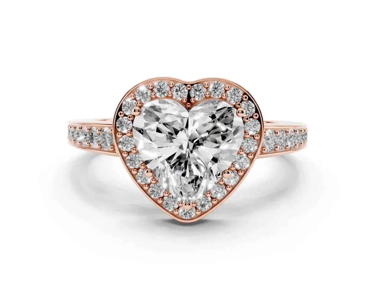 Heart Cut Halo Pavé Diamond Engagement Ring with Bezel Setting Rose gold