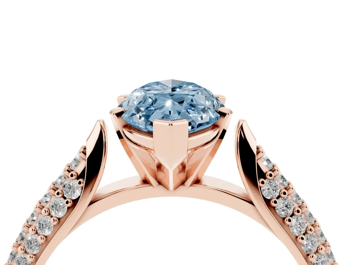 Fancy Blue Marquise Cut Diamond Solitaire Engagement Ring with Multi-Row Round Pavé Band and Prong Setting Rose gold