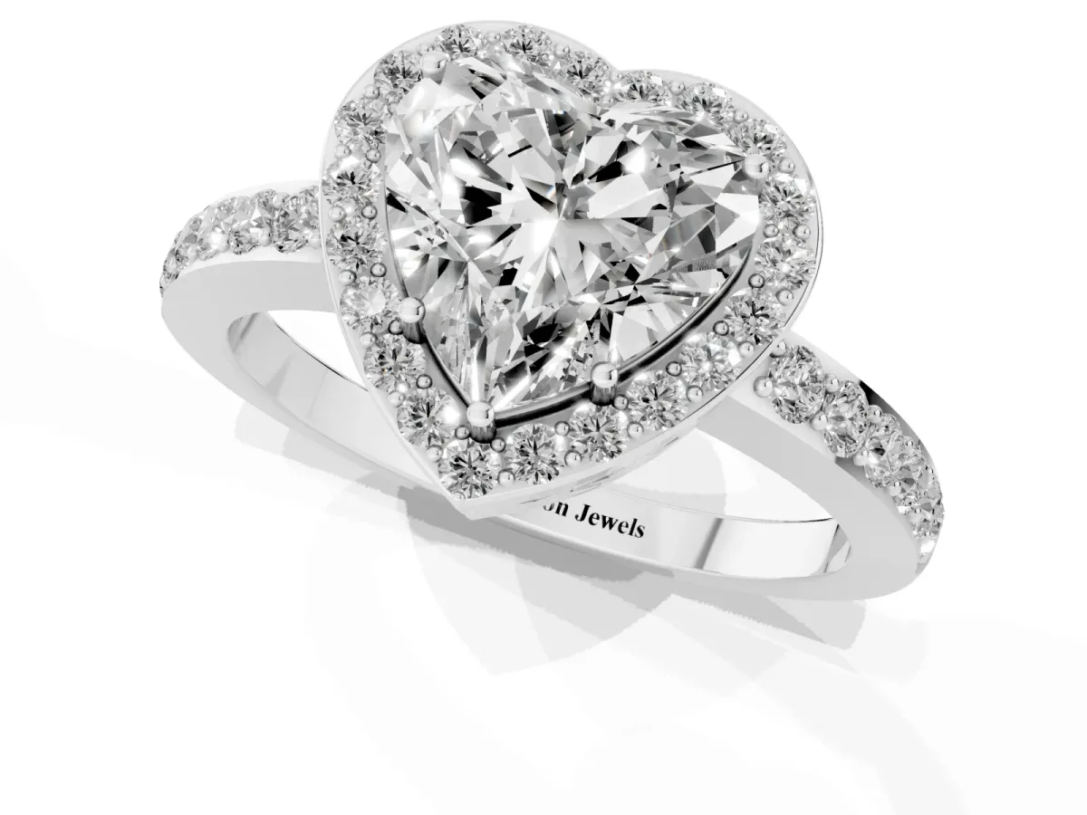 Heart Cut Halo Diamond Pavé Band Ring with Prong Setting Platinum