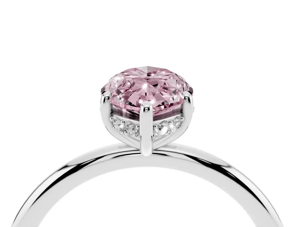 Fancy Pink Marquise Cut Solitaire Diamond Ring with a Classic Band and Four-Prong Setting Silver
