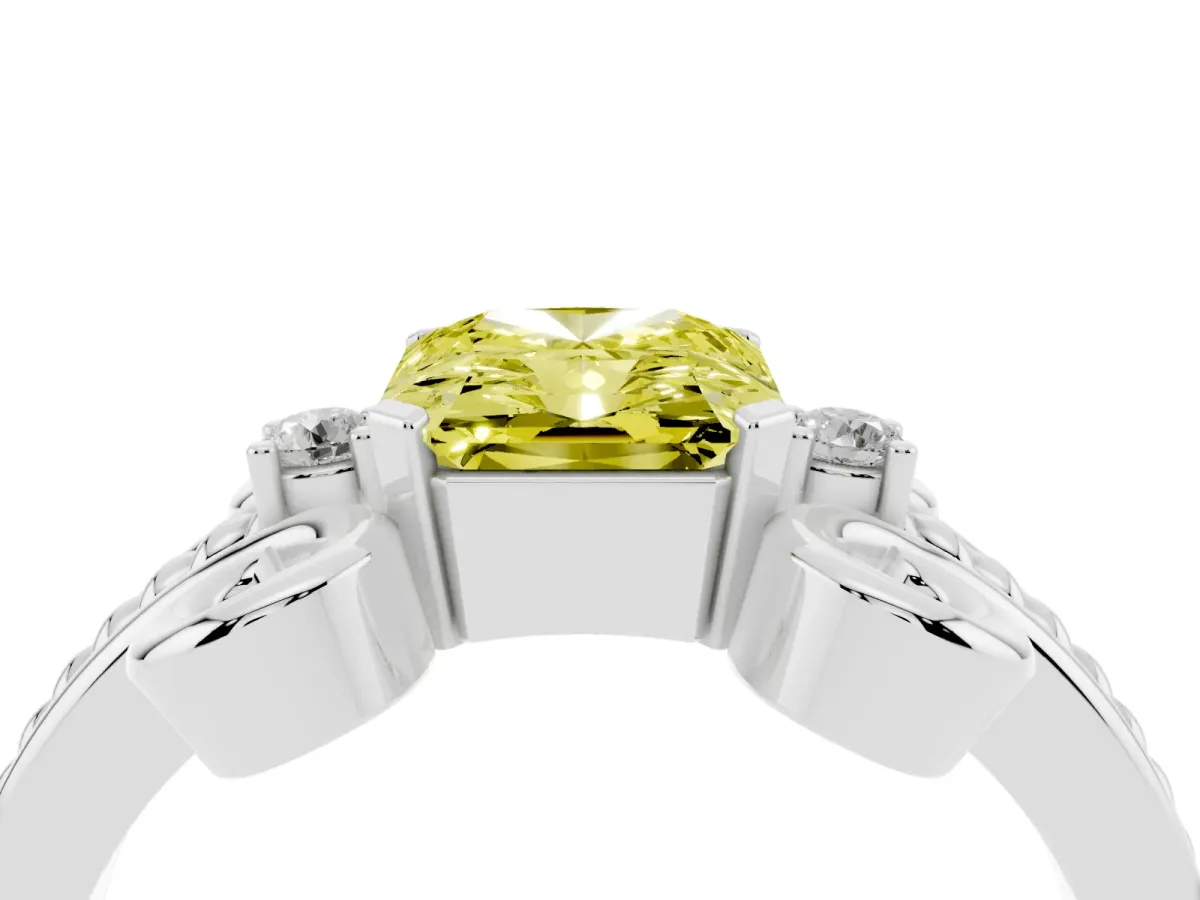 Fancy Yellow Radiant Cut Solitaire Twisted Band Scroll Prong Ring Platinum