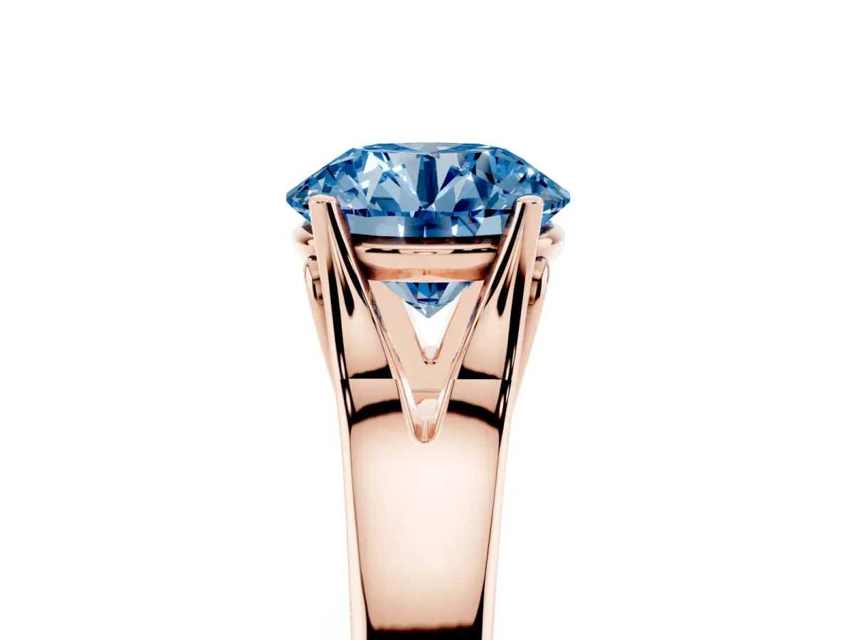 Fancy Blue Round Cut Solitaire Diamond Ring with Cathedral Band and Four-Prong Setting Rose gold