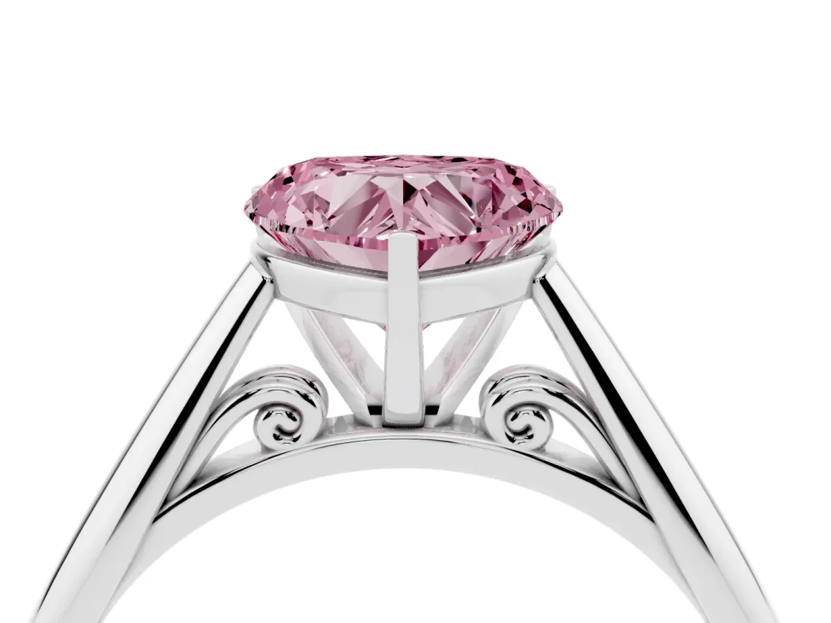 Fancy Pink Heart Cut Diamond Solitaire Engagement Ring with Cathedral Setting and Four-Prong Mount Silver