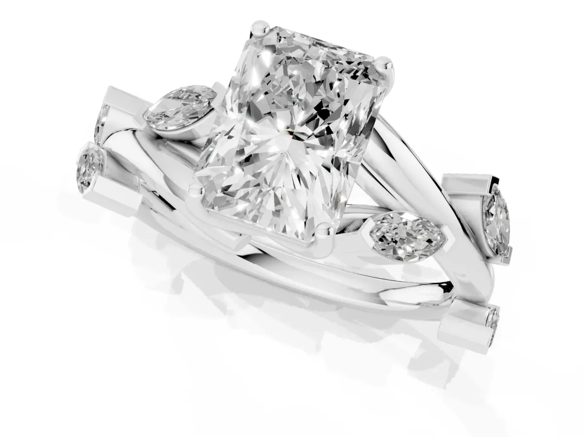 Radiant Cut Solitaire Twisted Band Marquise Accent Prong Setting Ring Platinum