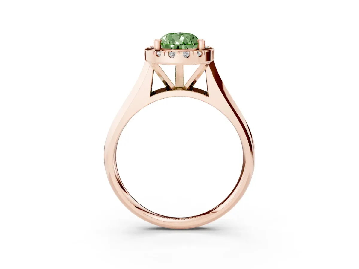 Fancy Green Pear Cut Cut Halo Solitaire Engagement Ring with Square Band and Four-Prong Setting Rose gold