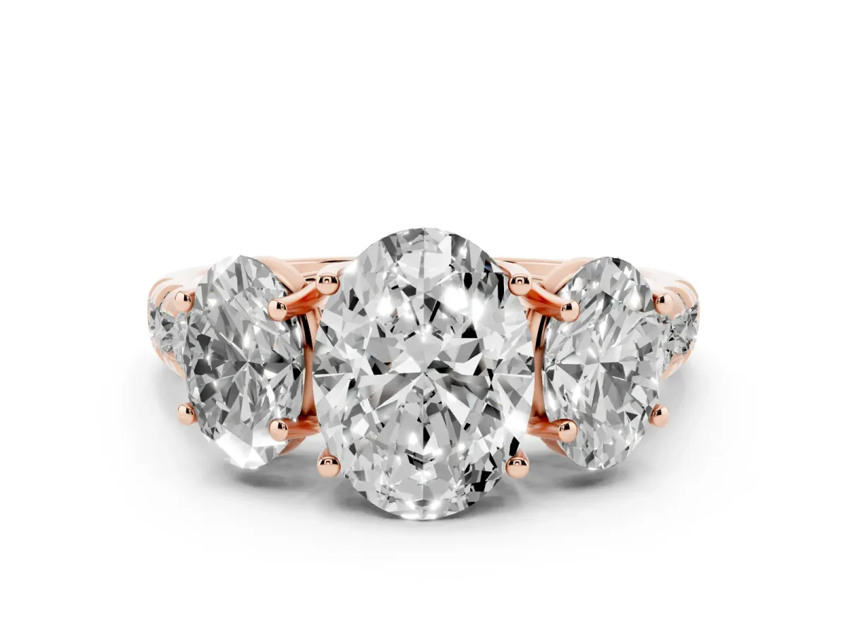 Three-Stone Oval Cut Diamond Pavé Band with Prong Setting Rose gold