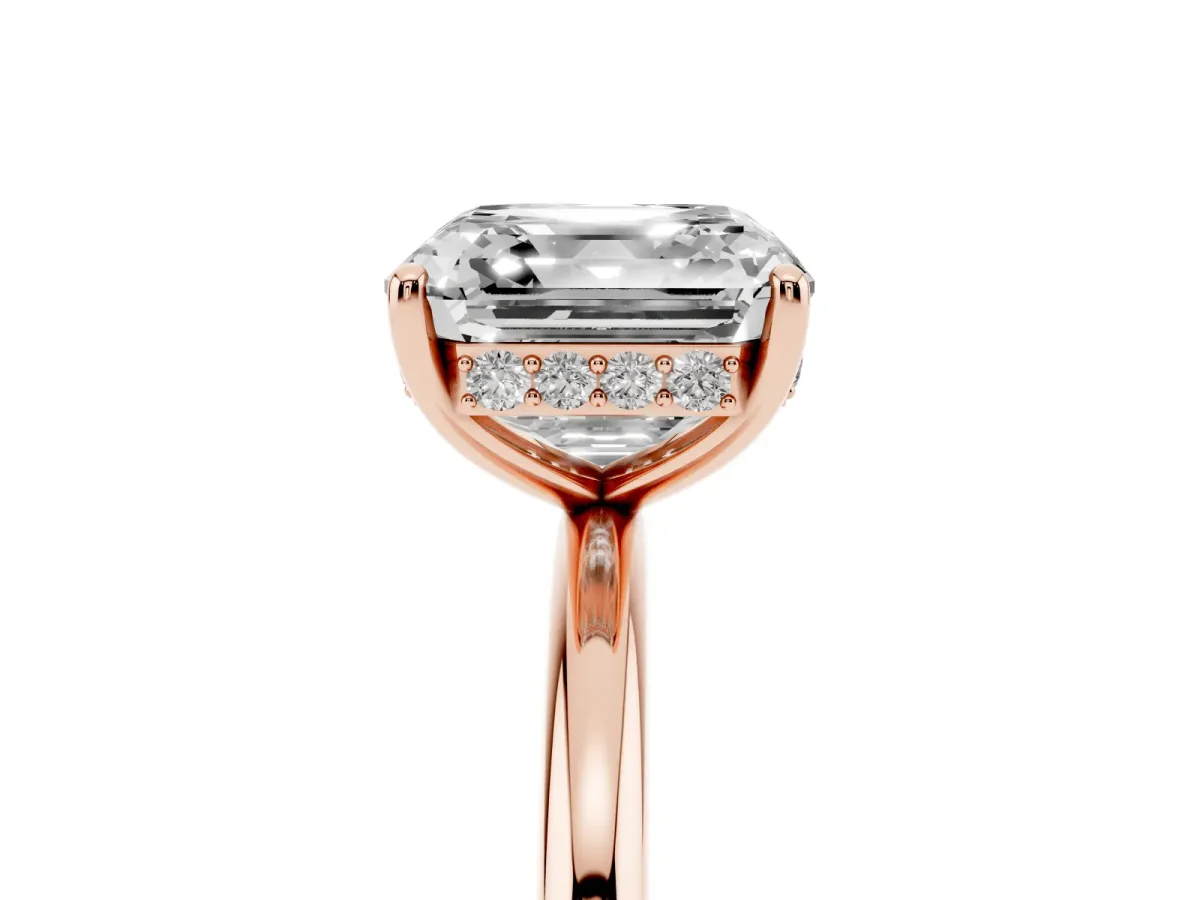 Asscher Cut Solitaire Diamond Ring with a Classic Band and Four-Prong Setting Rose gold