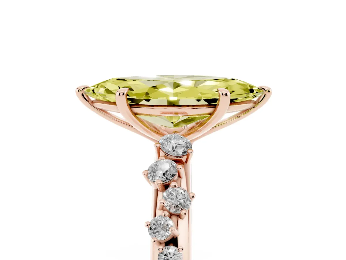 Fancy Yellow Marquise Cut Diamond Cluster Prong-Set Solitaire Ring Rose gold