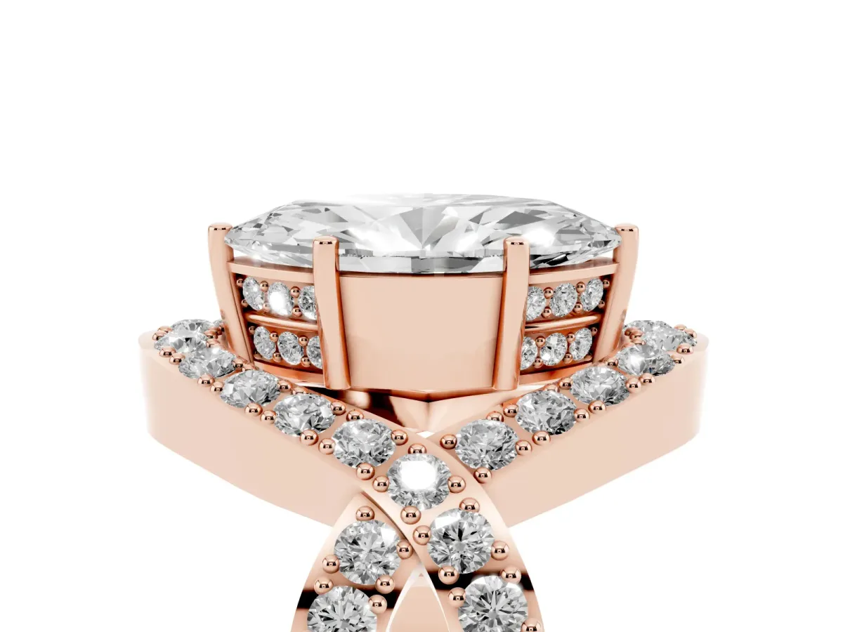 Marquise Cut Solitaire Twist Band Pavé Diamond Engagement Ring Rose gold