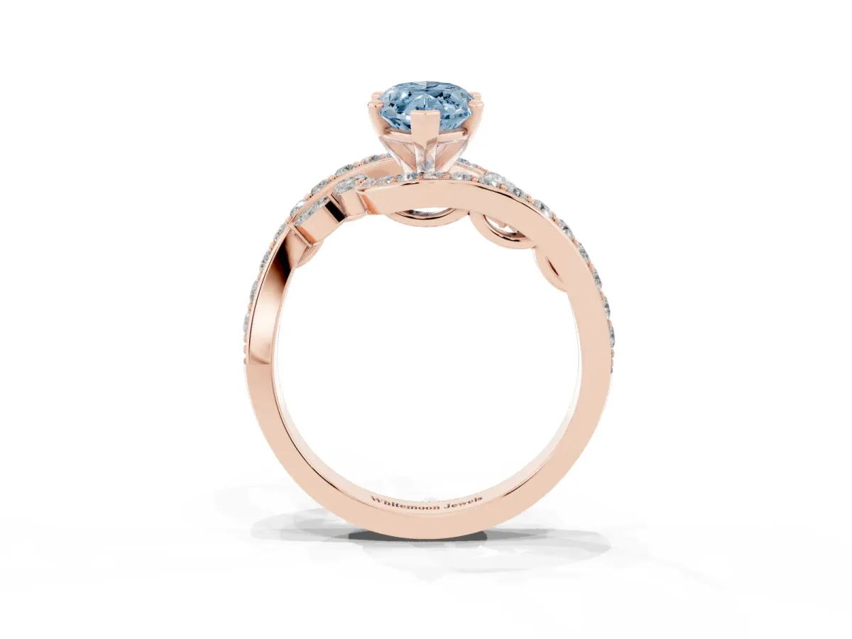 Fancy Blue Marquise Cut Solitaire with Pavé Twist Band and Four-Prong Setting Rose gold
