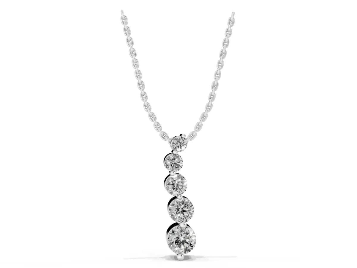 Graduated Round Diamond Prong Set Pendant Silver