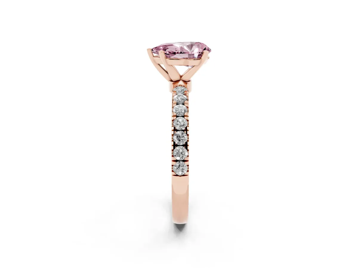 Fancy Pink Pear Cut Diamond Solitaire Ring with Pavé Accents and Four-Prong Setting Rose gold