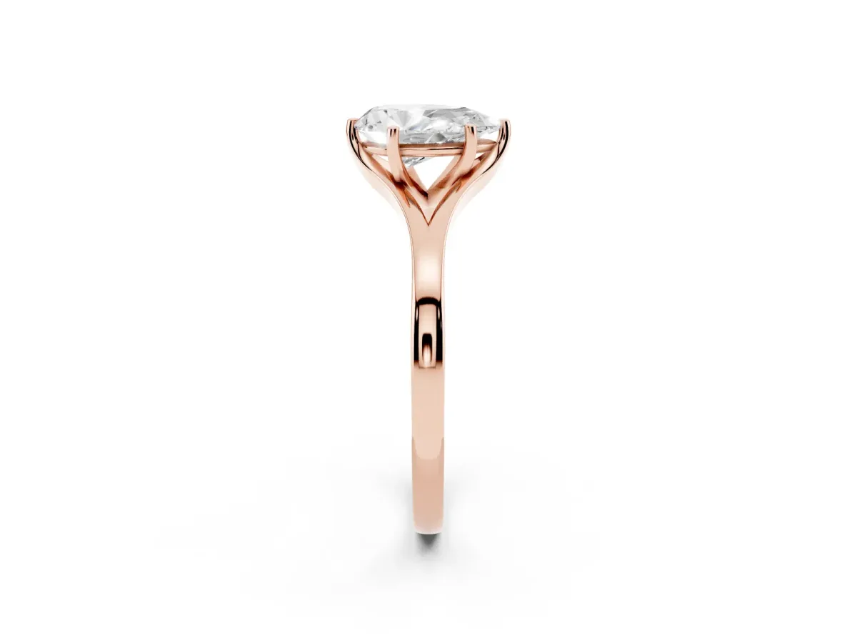 Pear Cut Solitaire Diamond Ring with Six-Prong Setting and Tapered Band Rose gold