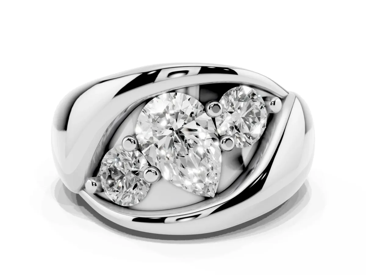 Channel Set Pear Cut Diamond Crossover Band Silver