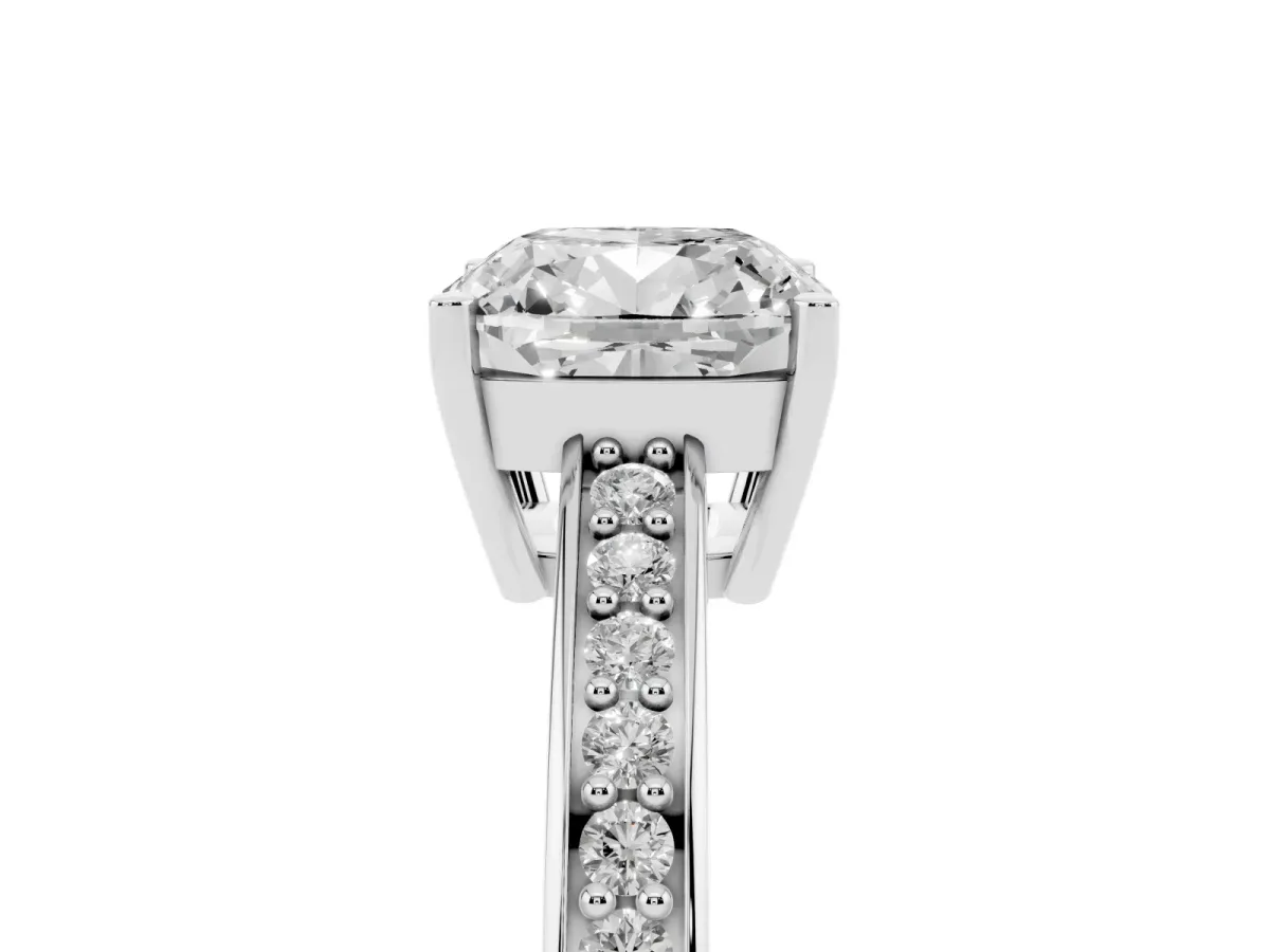 Cushion Cut Solitaire Pavé Band Prong Setting Ring Silver