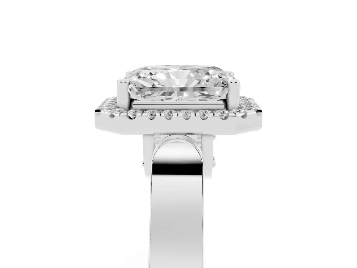 Radiant Cut Halo Round Diamond Twist Band with Four-Prong Setting Silver