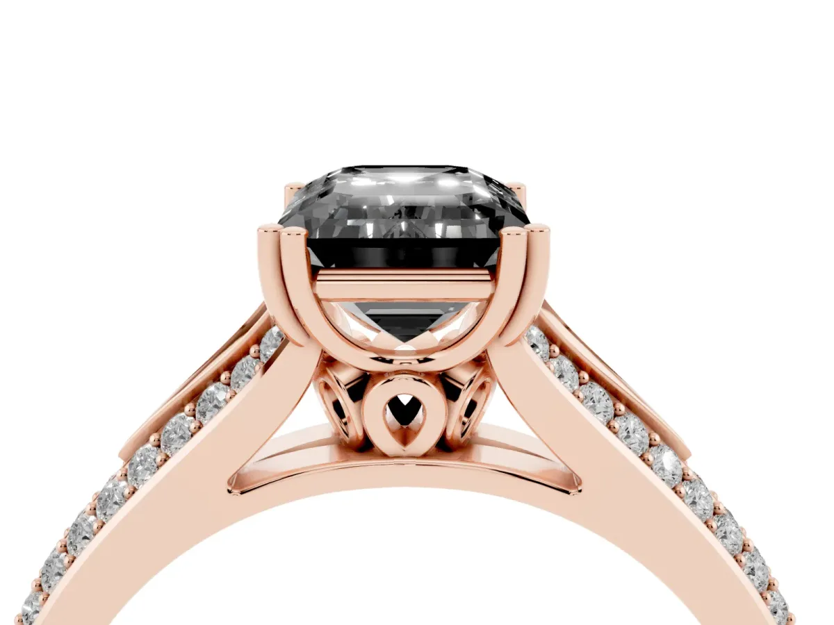 Fancy Black Emerald Cut Diamond Split Shank Engagement Ring with Pavé Band Rose gold