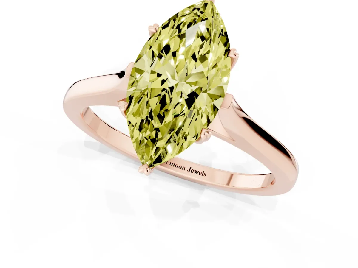 Fancy Yellow Marquise Cut Solitaire Heart Prong Engagement Ring with Tapered Band Rose gold