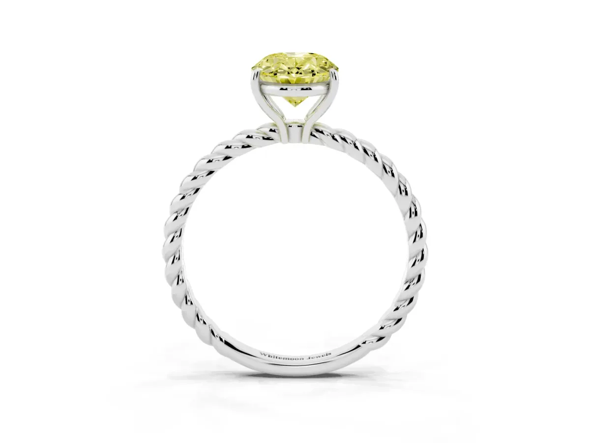 Fancy Yellow Oval Cut Solitaire Twisted Band 4-Prong Ring Platinum