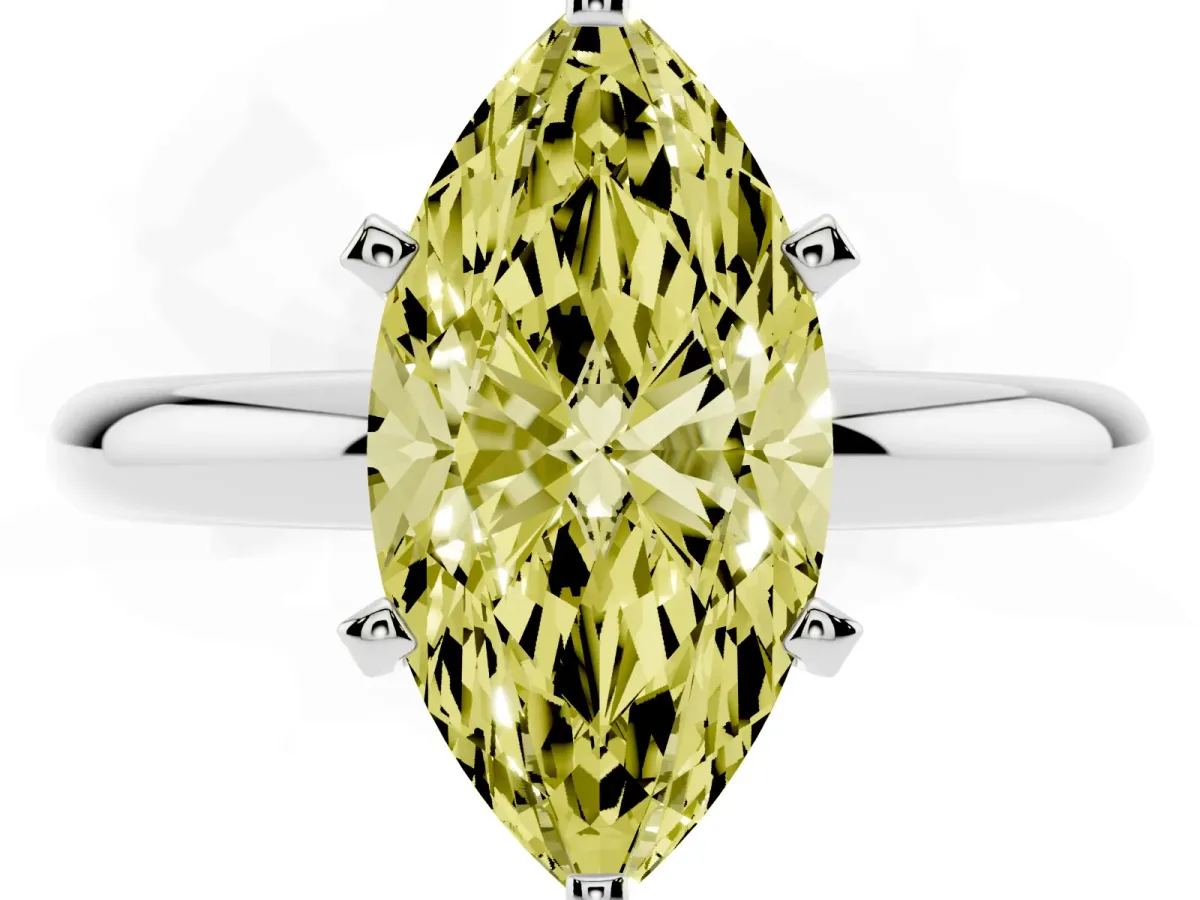 Fancy Yellow Marquise Cut Diamond Solitaire Engagement Ring with Round Band and Four-Prong Setting Platinum