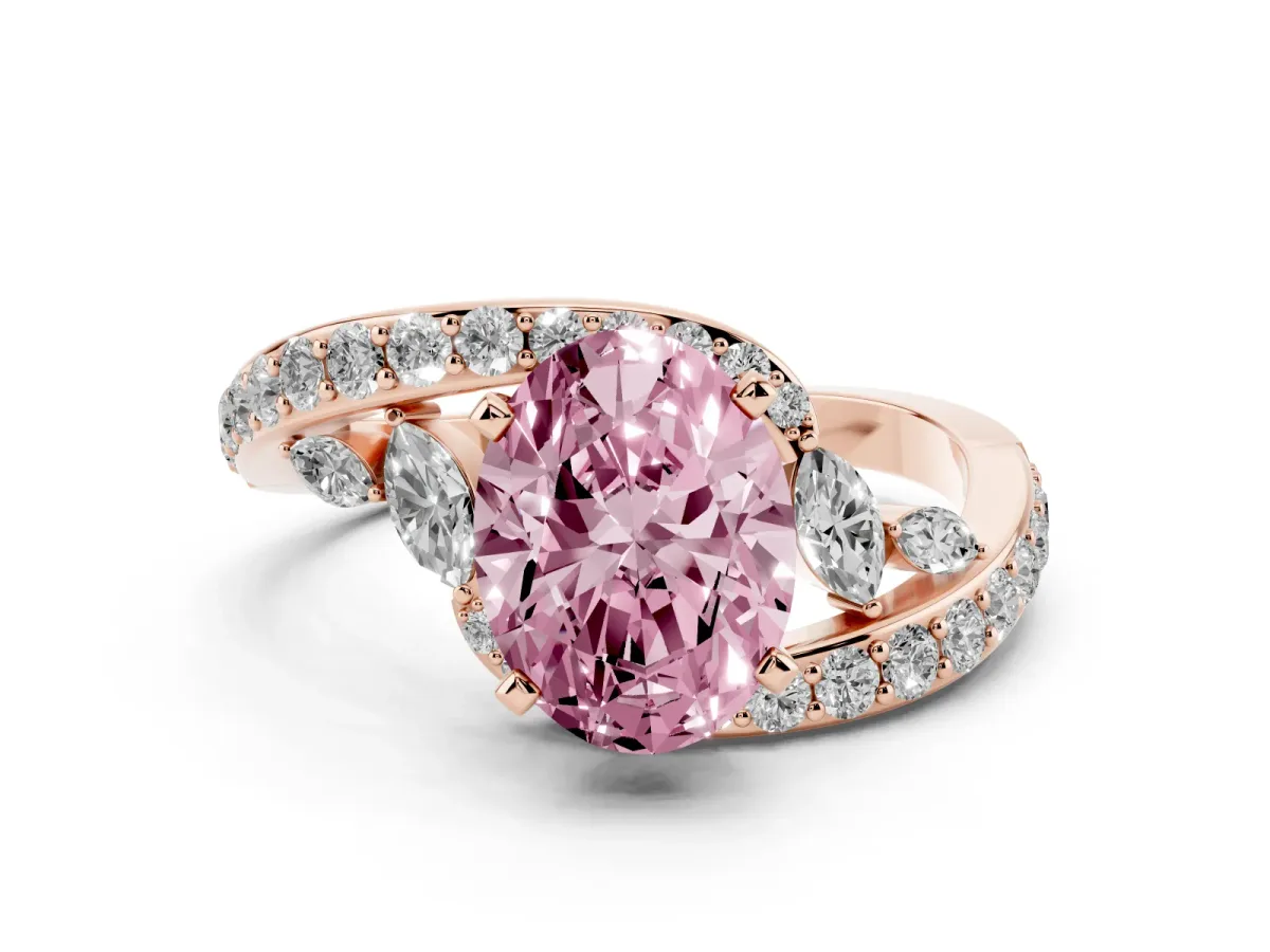 Fancy Pink Oval Cut Solitaire with Pavé Twist Band and Four-Prong Setting Rose gold