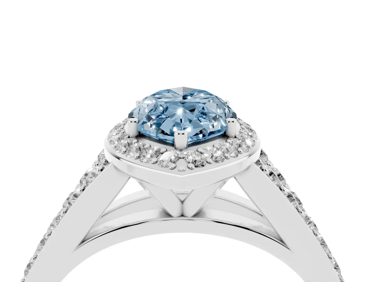 Fancy Blue Marquise Cut Diamond Split Shank Halo Ring with Four-Prong Setting Silver
