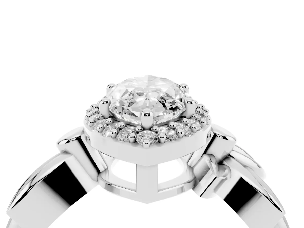 Marquise Cut Halo Diamond Floral Band with Four-Prong Setting White gold