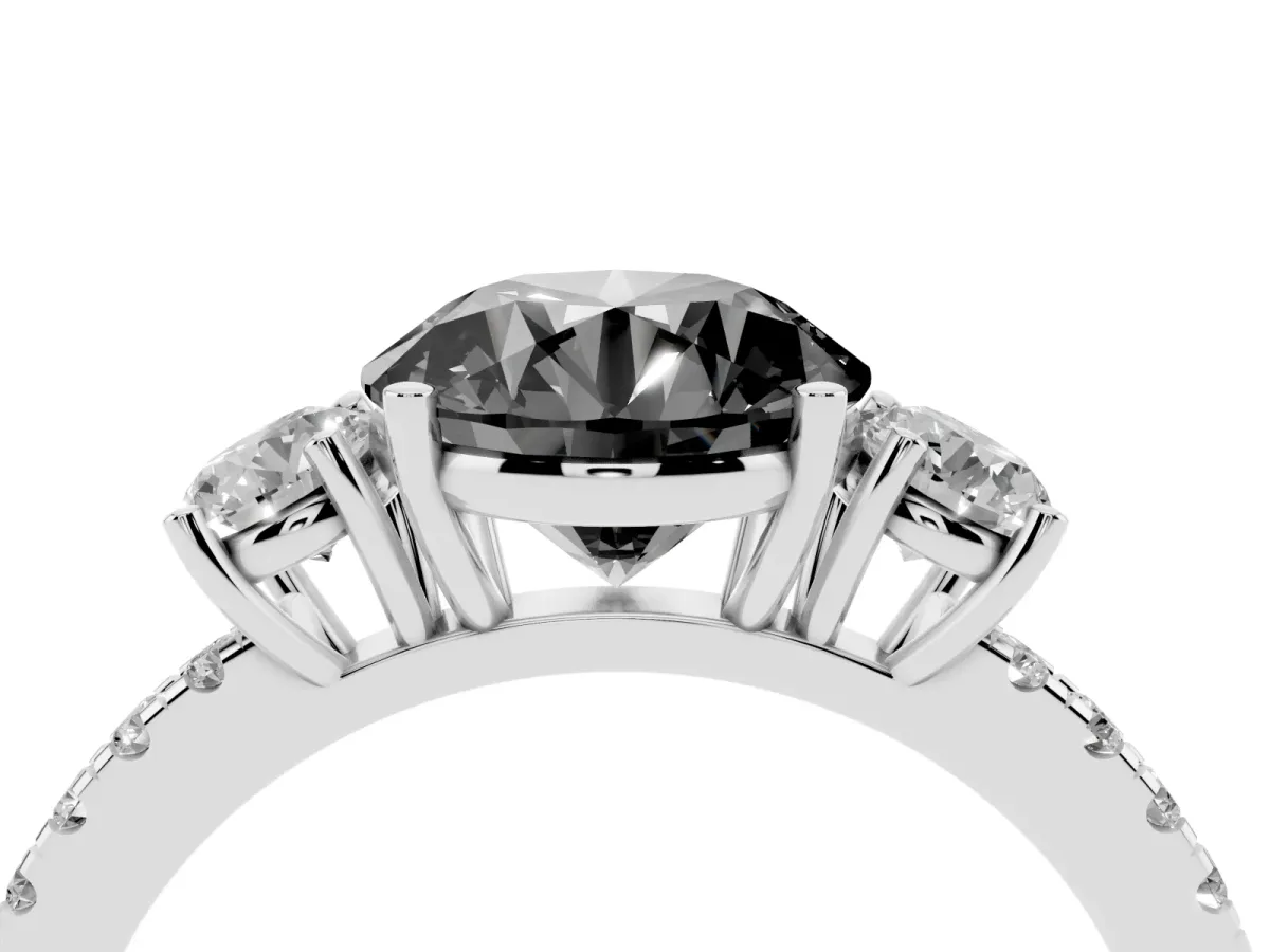 Fancy Black Three-Stone Round Cut Cut Diamond Pavé Band with Prong Setting Silver