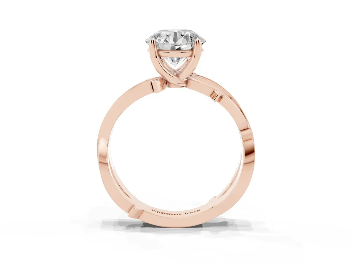 Round Cut Solitaire Twist Band with Pavé Accents and Four-Prong Setting Rose gold
