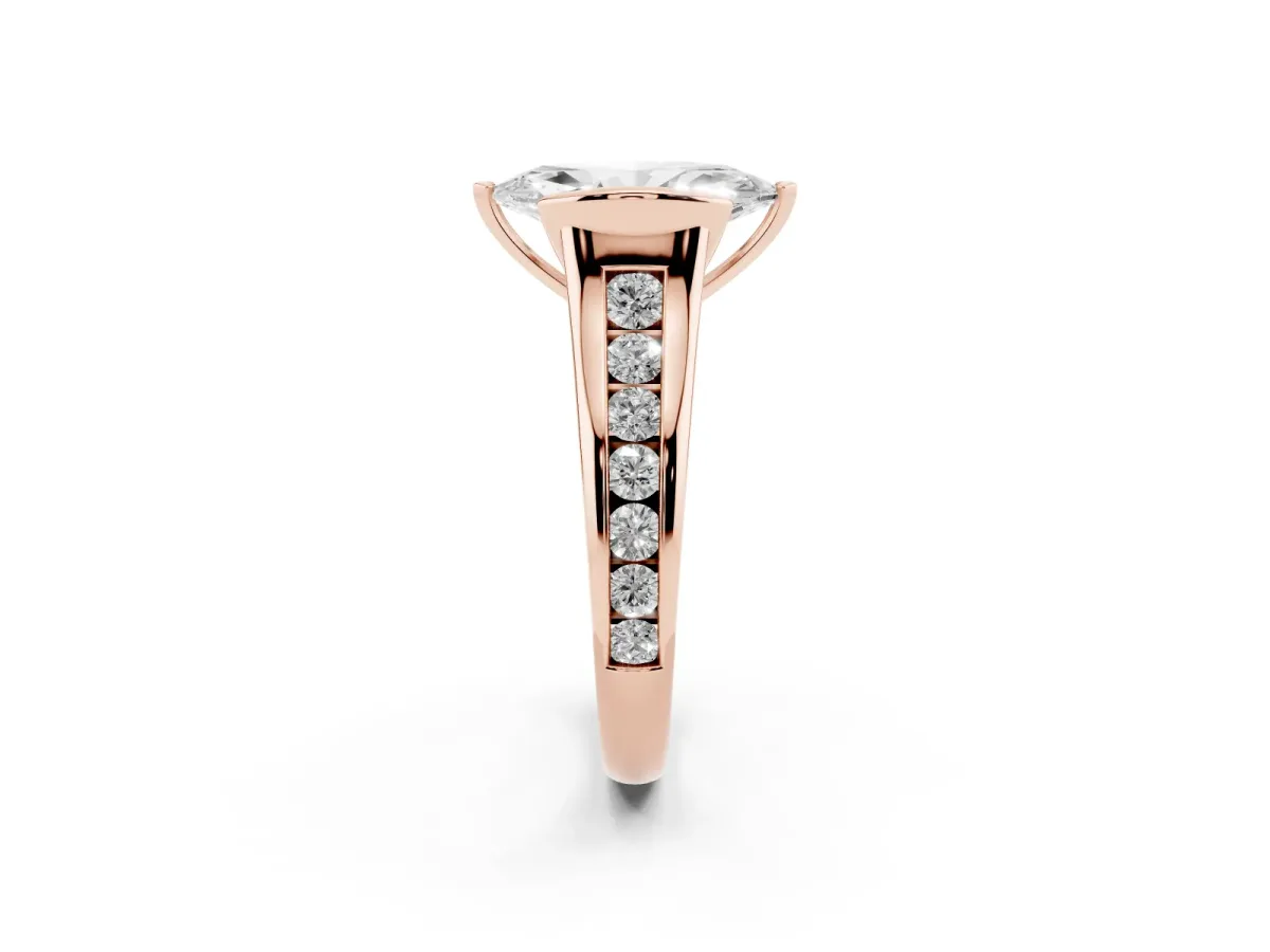Marquise Cut Solitaire Bezel-Set Diamond Ring with Channel-Set Band Rose gold