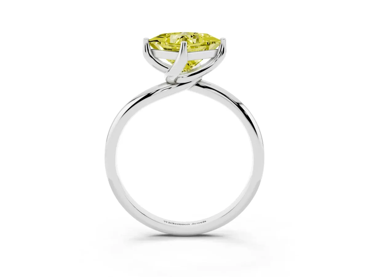 Fancy Yellow Princess Cut Diamond Solitaire Engagement Ring with Four-Prong Setting and Classic Band Platinum