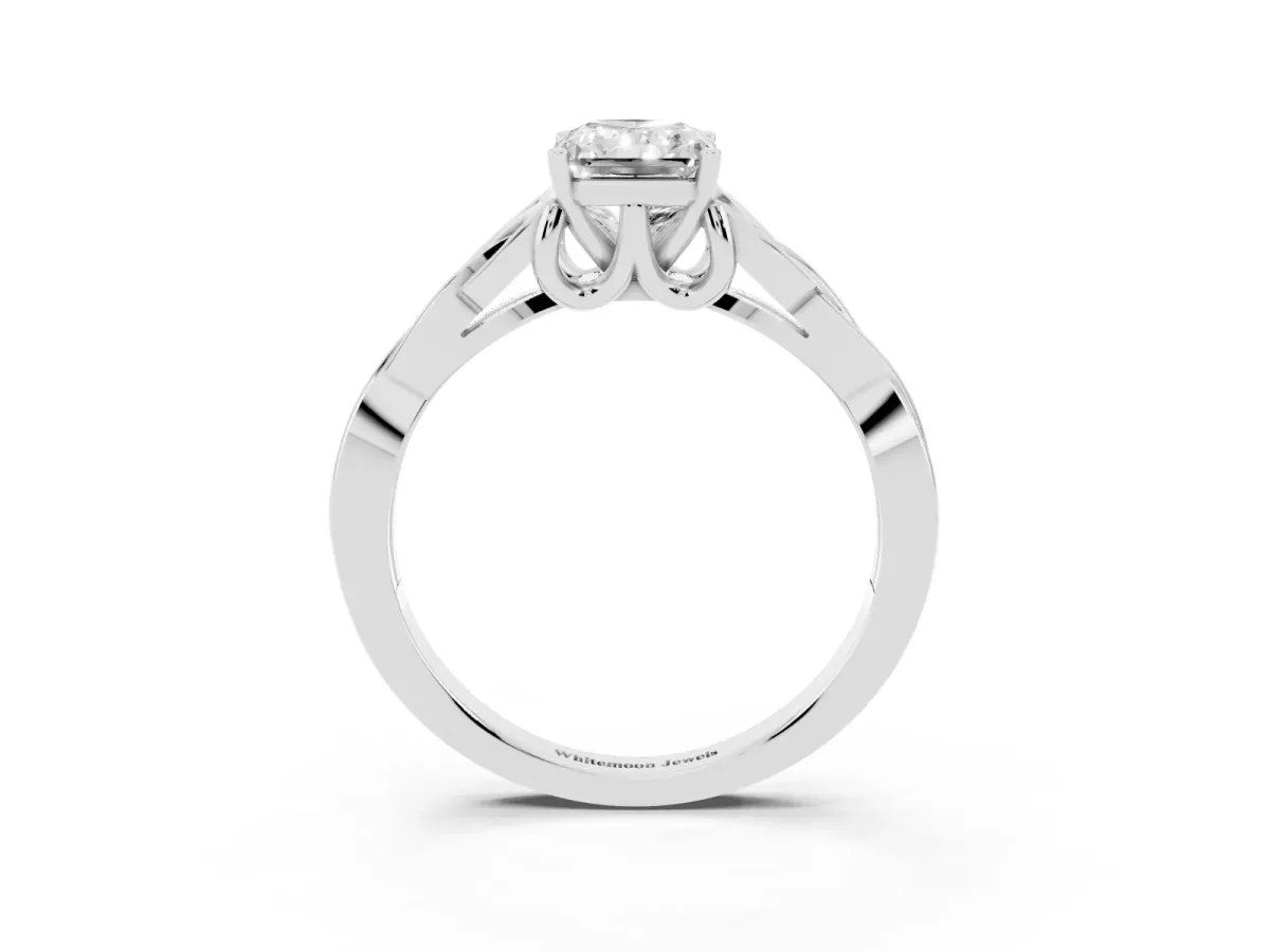 Radiant Cut Diamond Solitaire Engagement Ring with Celtic Knot Band and Four-Prong Setting Silver