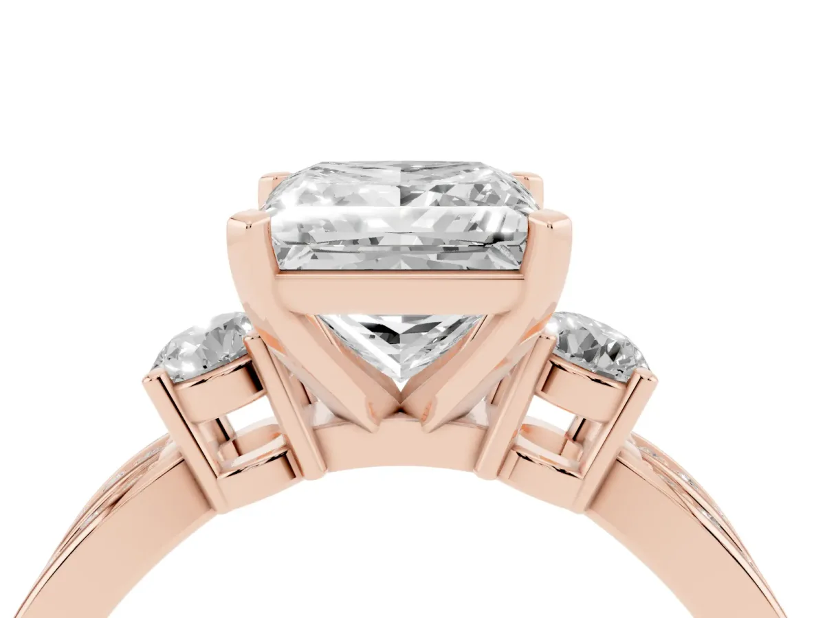 Three-Stone Princess Cut Cut Diamond Twist Band with Prong Setting Rose gold
