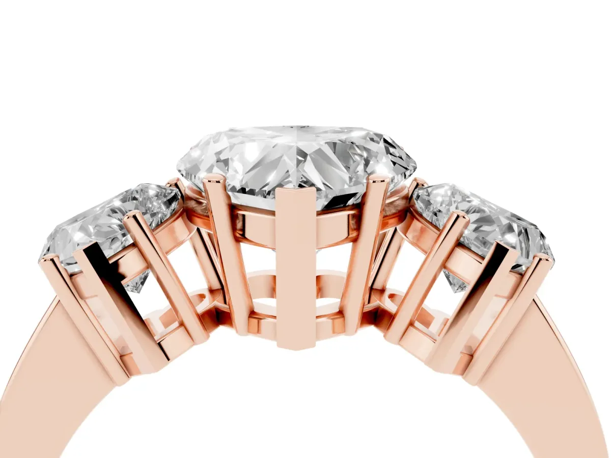 Three-Stone Heart Cut Cut Diamond Engagement Ring with Flat Band and Four-Prong Setting Rose gold