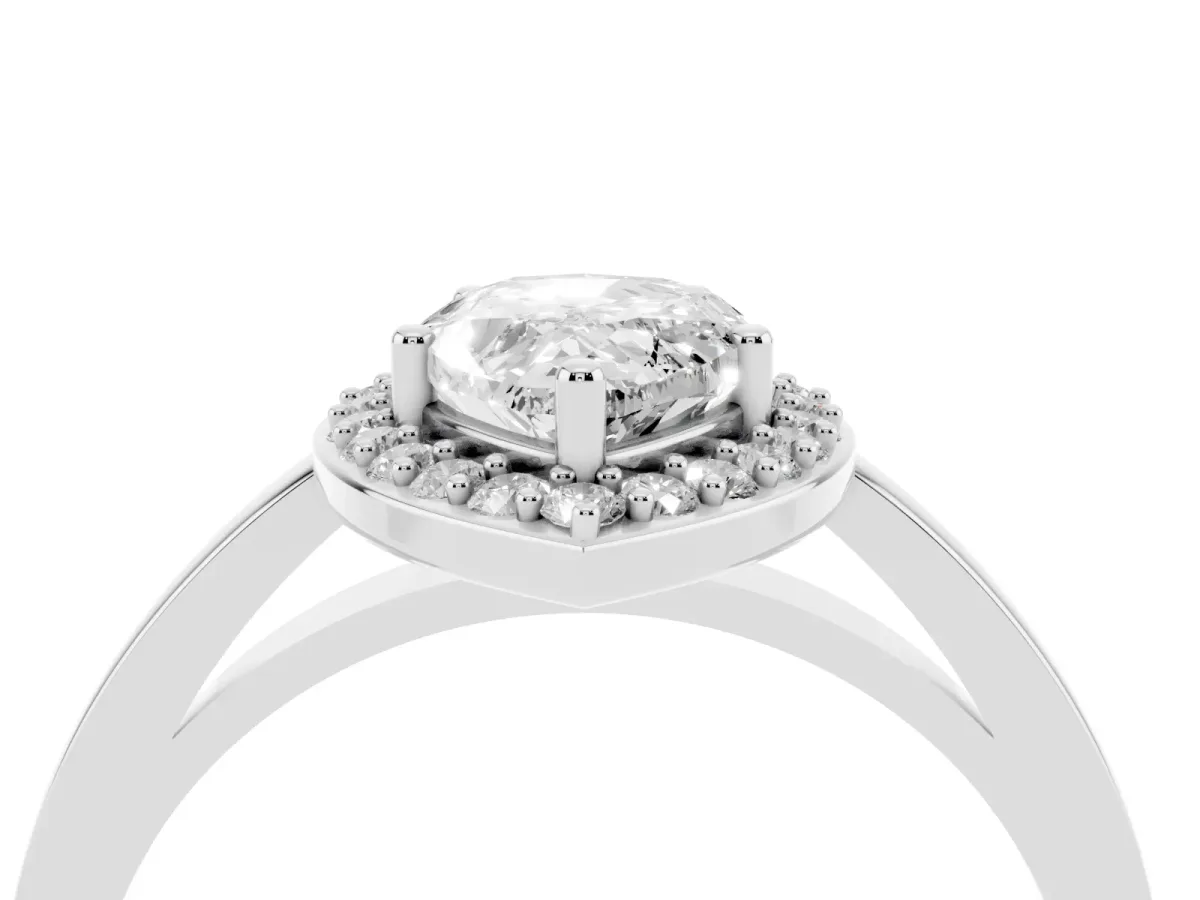 Pear Cut Halo Diamond Ring with Solitaire Band and Prong Setting Silver
