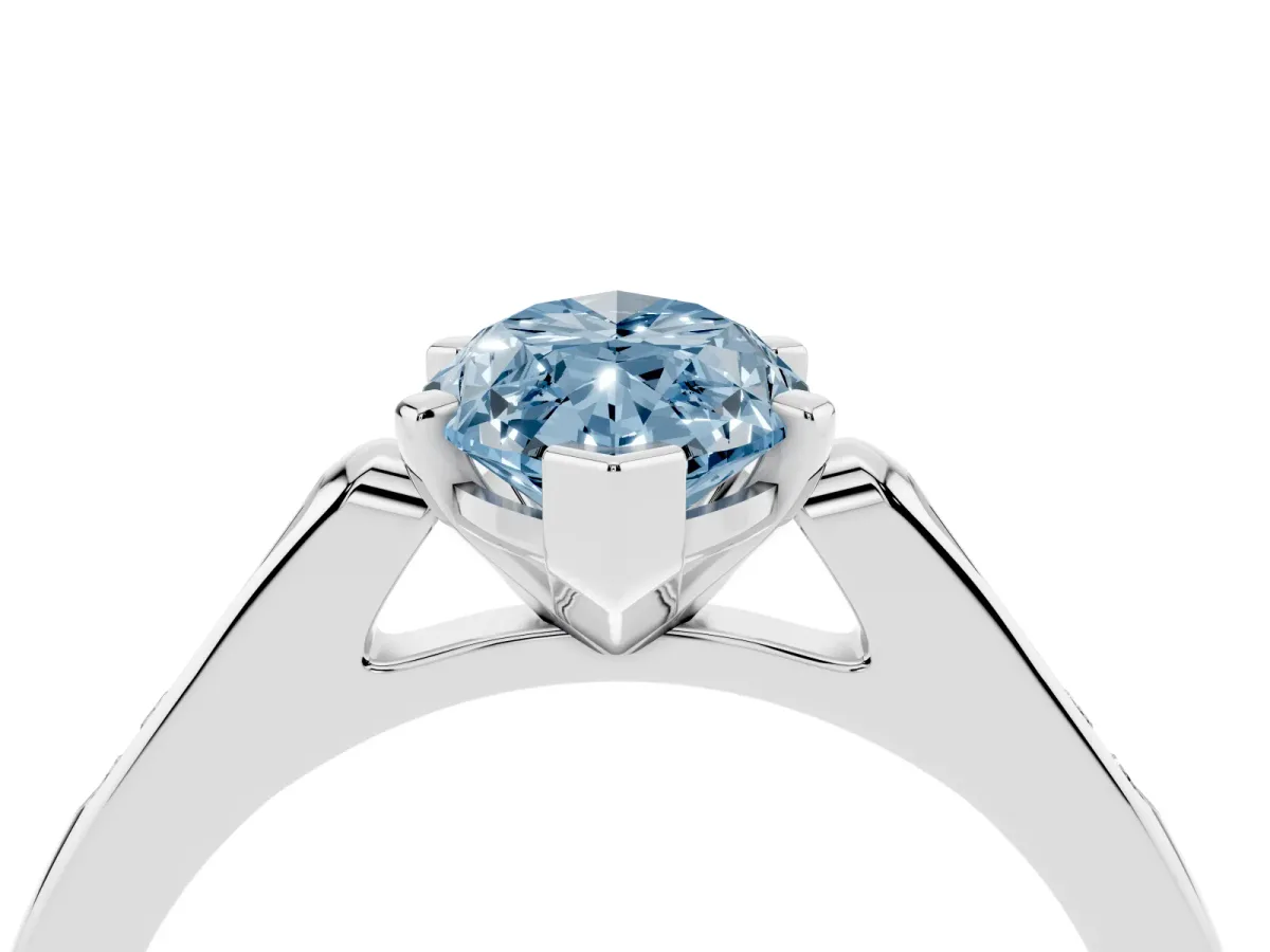 Fancy Blue Marquise Cut Diamond Solitaire Ring with Channel Set Round Band and Prong Setting Silver