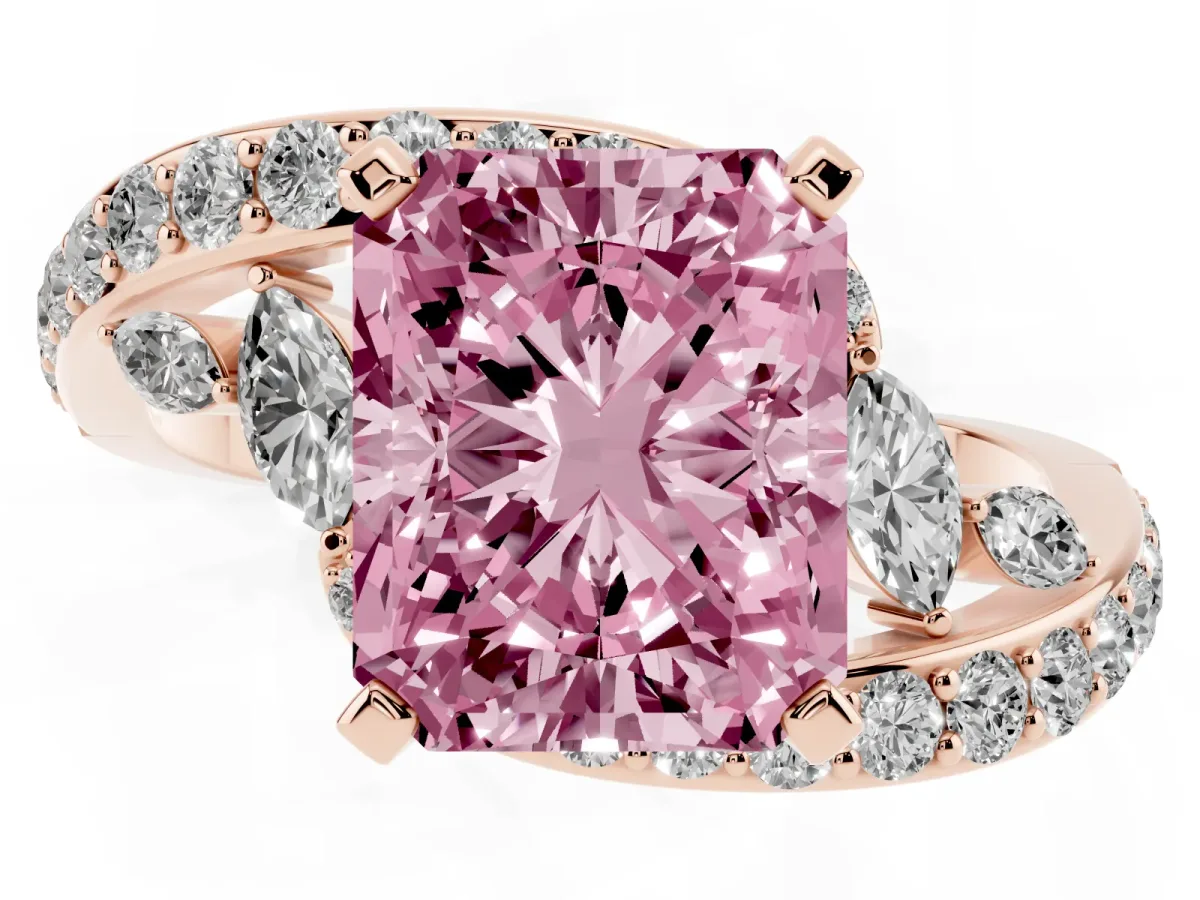 Fancy Pink Radiant Cut Solitaire with Pavé Twist Band and Four-Prong Setting Rose gold