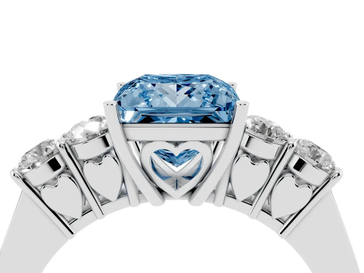 Fancy Blue Princess Cut Cut Diamond Five-Stone Prong Set White Gold Ring Silver