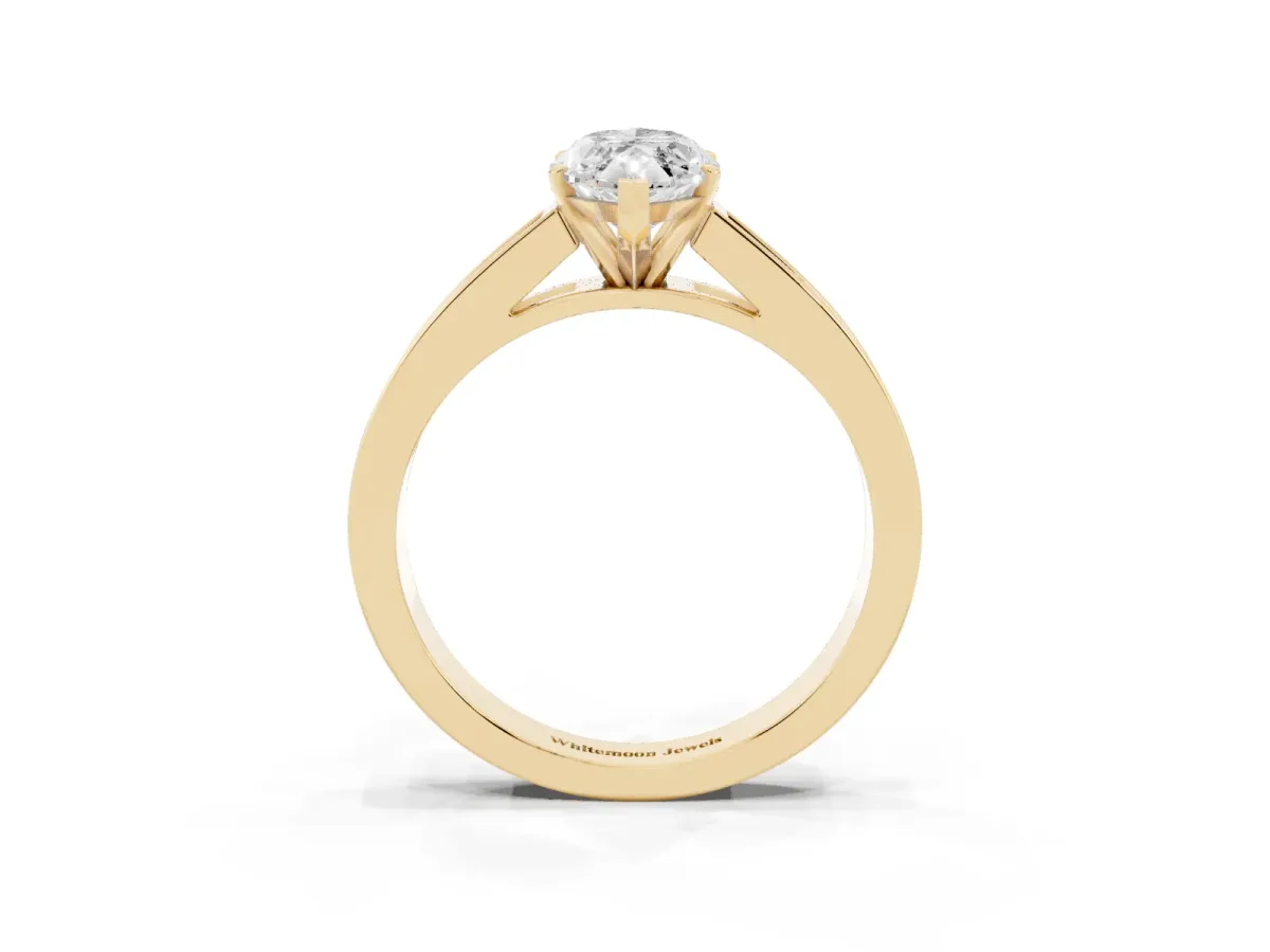 Marquise Cut Solitaire Diamond Ring with Channel-Set Band and Four-Prong Setting Yellow gold
