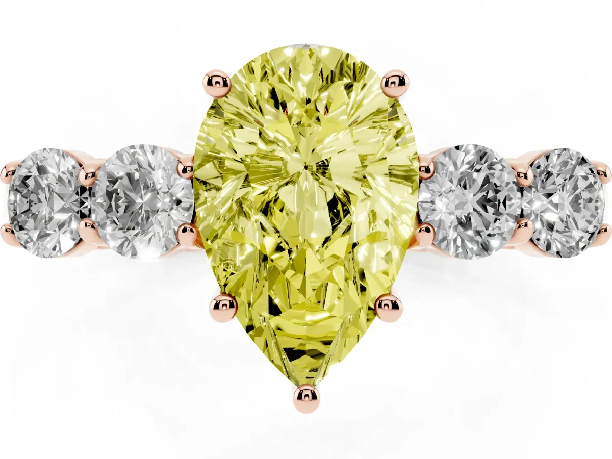 Fancy Yellow Pear Cut Cut Diamond Five-Stone Prong Set White Gold Ring Rose gold