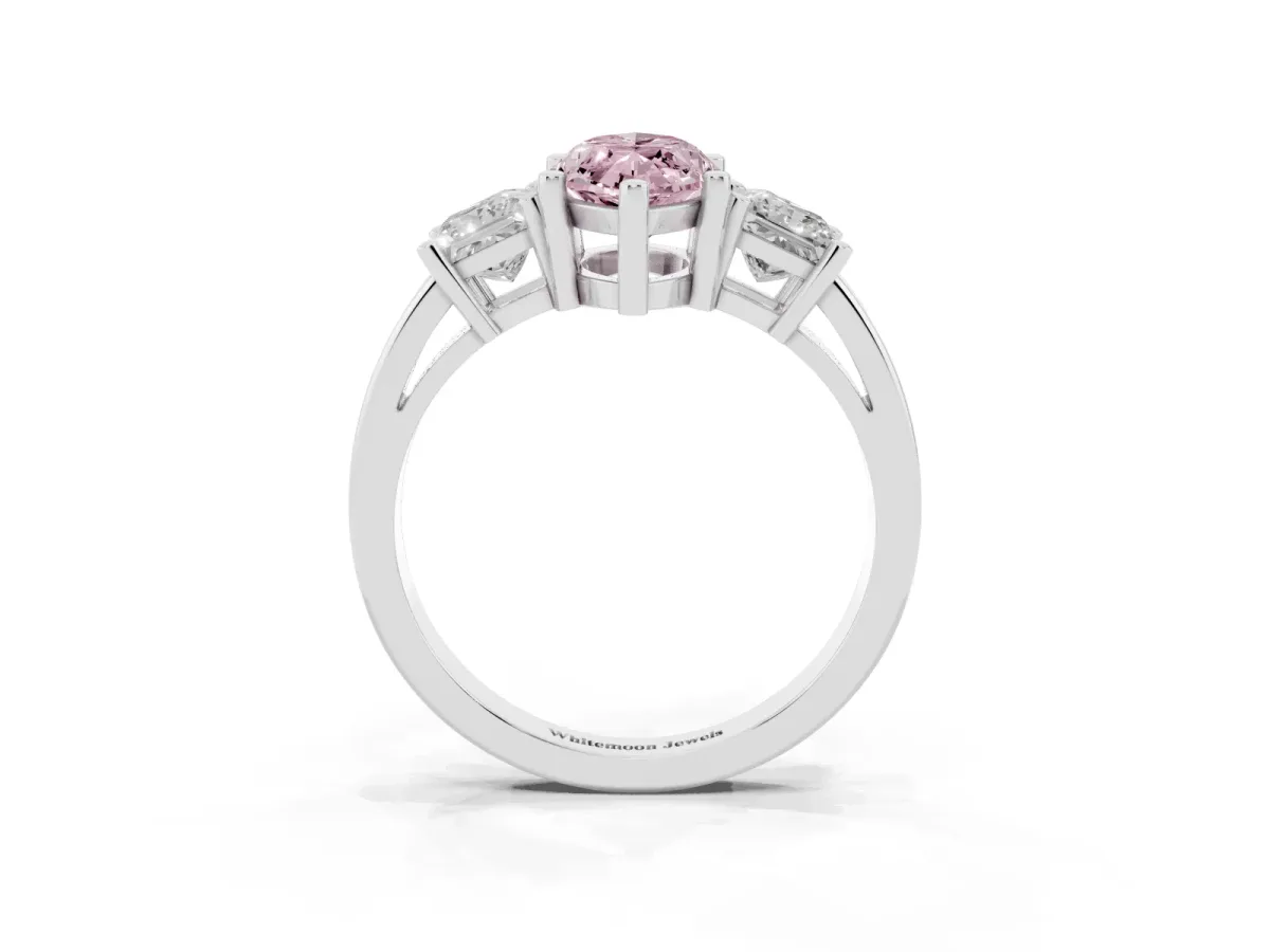 Fancy Pink Three-Stone Marquise Cut Cut Solitaire Ring with Prong Setting Silver