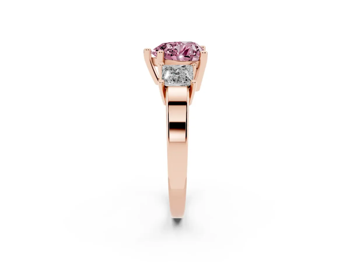 Fancy Pink Three-Stone Heart Cut Cut Solitaire Ring with Prong Setting Rose gold