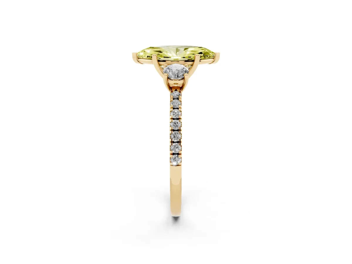 Fancy Yellow Three-Stone Marquise Cut Cut Diamond Pavé Band with Prong Setting Yellow gold