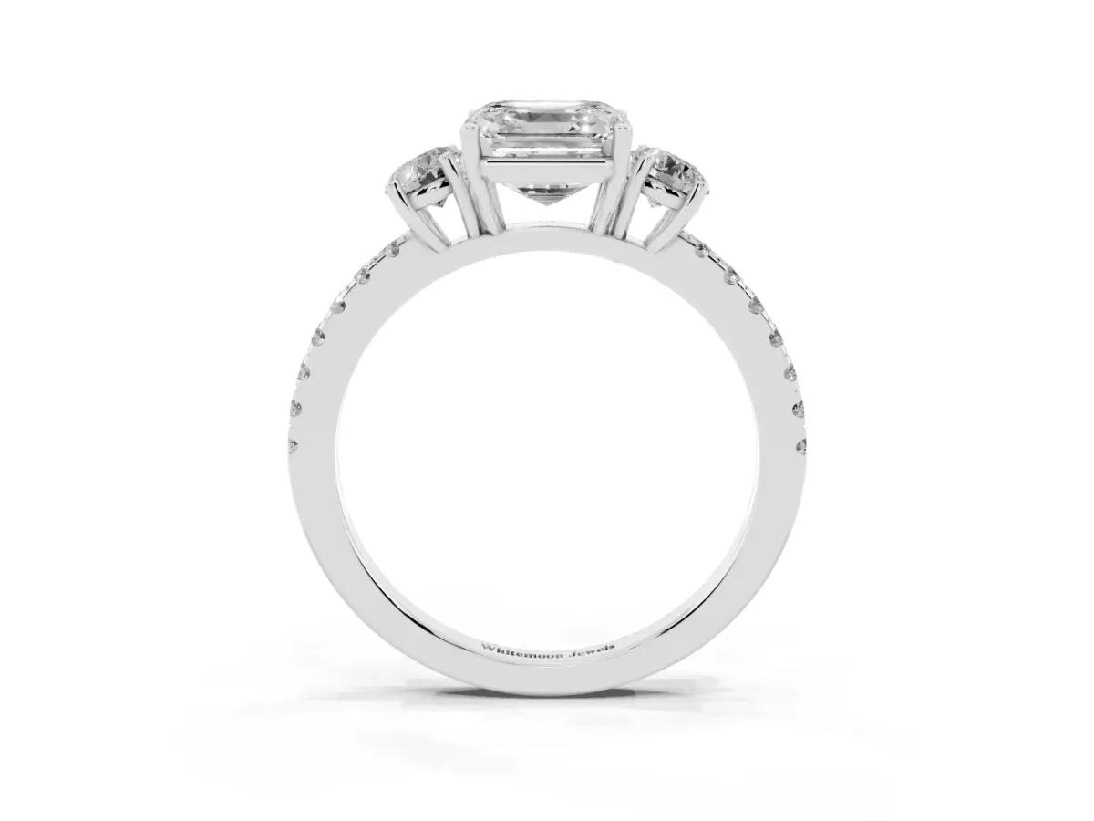 Three-Stone Asscher Cut Cut Diamond Pavé Band with Prong Setting Platinum