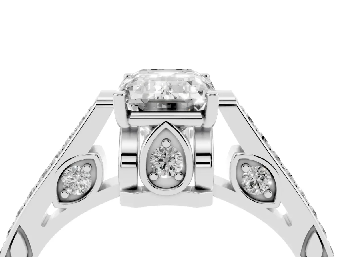 Emerald Cut Cut Cathedral Pave Diamond Engagement Ring with Six-Prong Setting Platinum