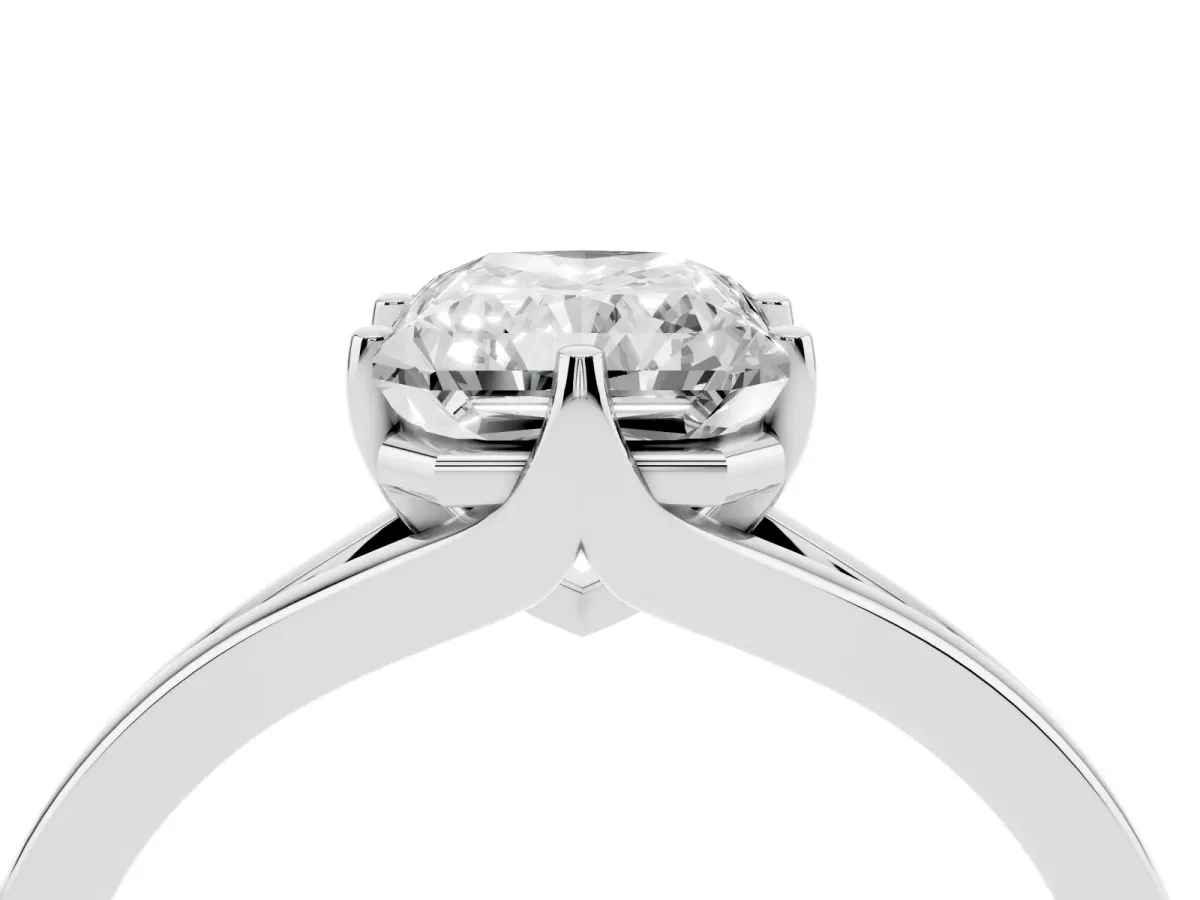 Radiant Cut Solitaire Diamond Ring with Six-Prong Setting and Tapered Band Platinum