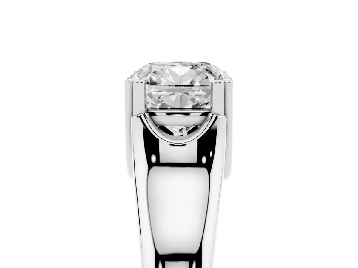 Cushion Cut Diamond Solitaire Ring with Wide Band and Prong Setting White gold