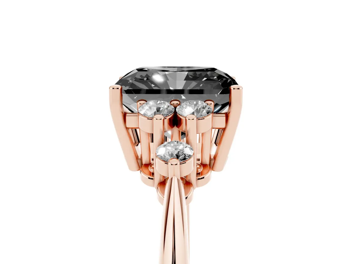 Fancy Black Radiant Cut Cut Diamond Cluster Ring with Solitaire Band and Four-Prong Setting Rose gold